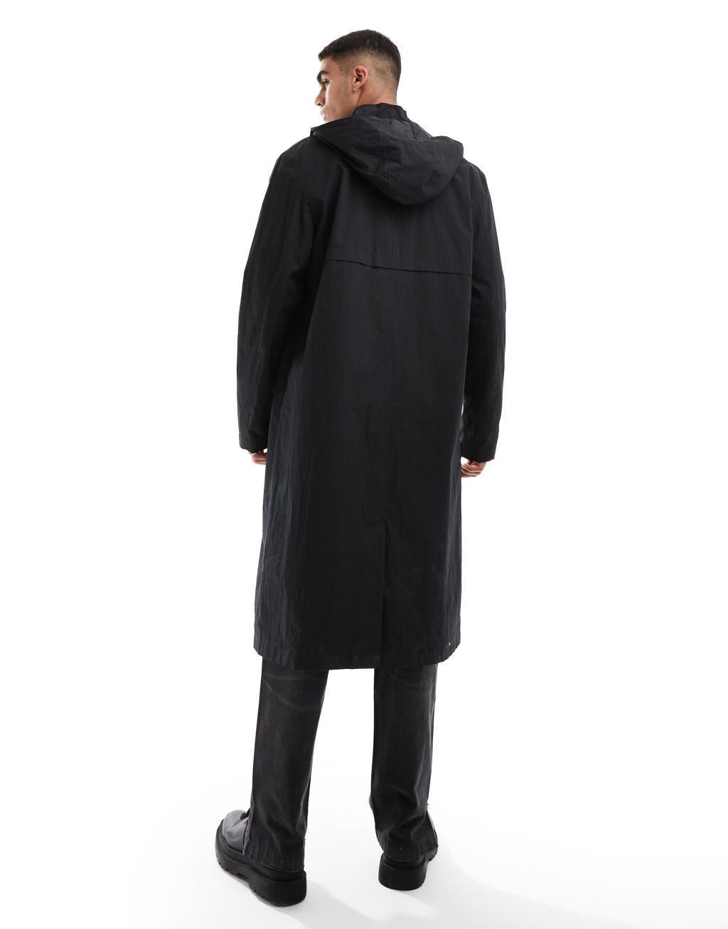 ASOS DESIGN hooded trench coat in black Product Image