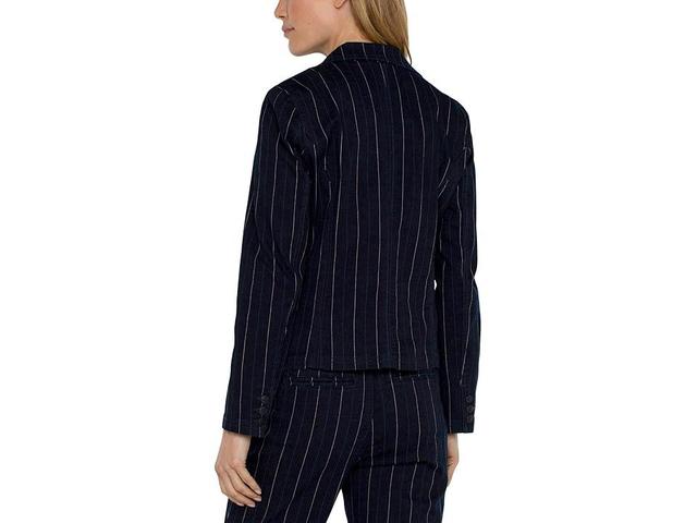 Liverpool Los Angeles Notch Collar One Button Blazer Polished Pinstripe Denim (Lapis Indgo Stripe) Women's Jacket Product Image