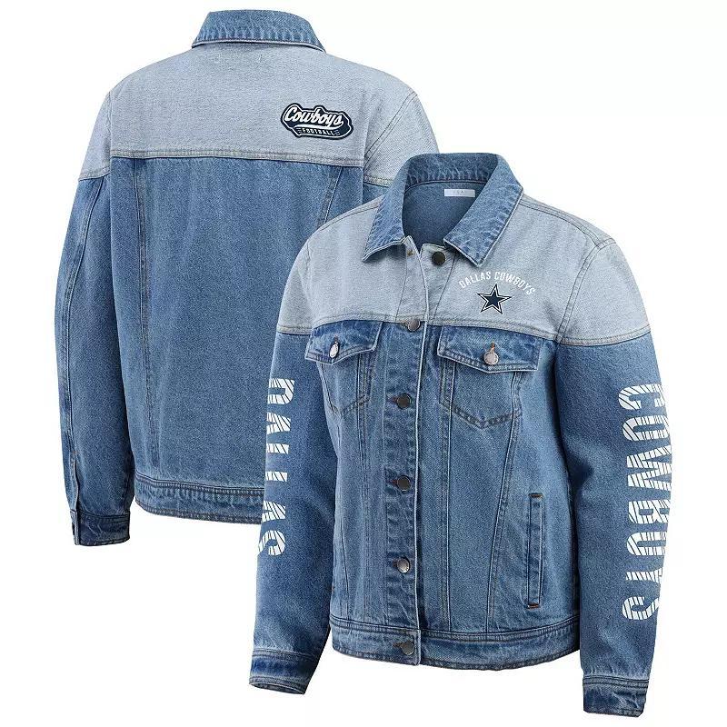 Womens WEAR by Erin Andrews Green Bay Packers Full-Button Denim Jacket Turquoise A Product Image