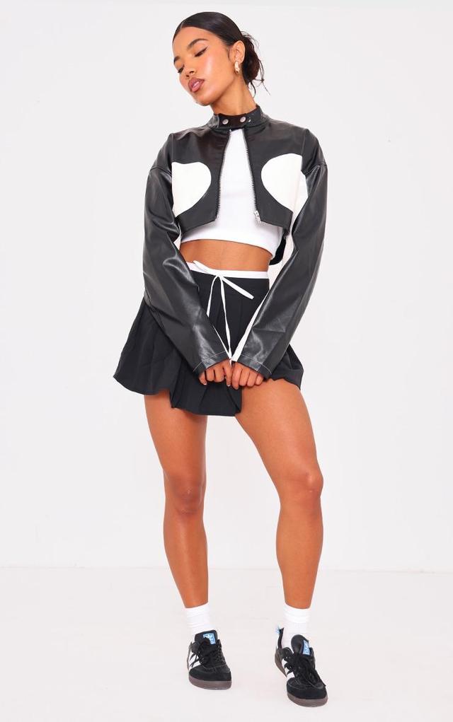 Monochrome Faux Leather Contrast Panel Cropped Jacket Product Image