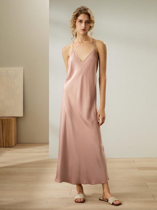 Minimalist Silk Suede Maxi Nightdress Product Image