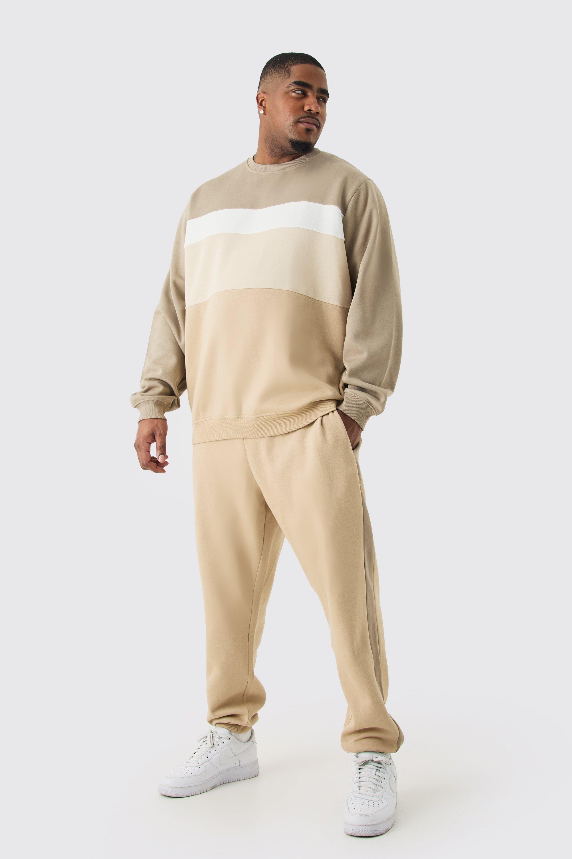 Plus Core Colour Block Sweater Tracksuit | boohooMAN USA Product Image