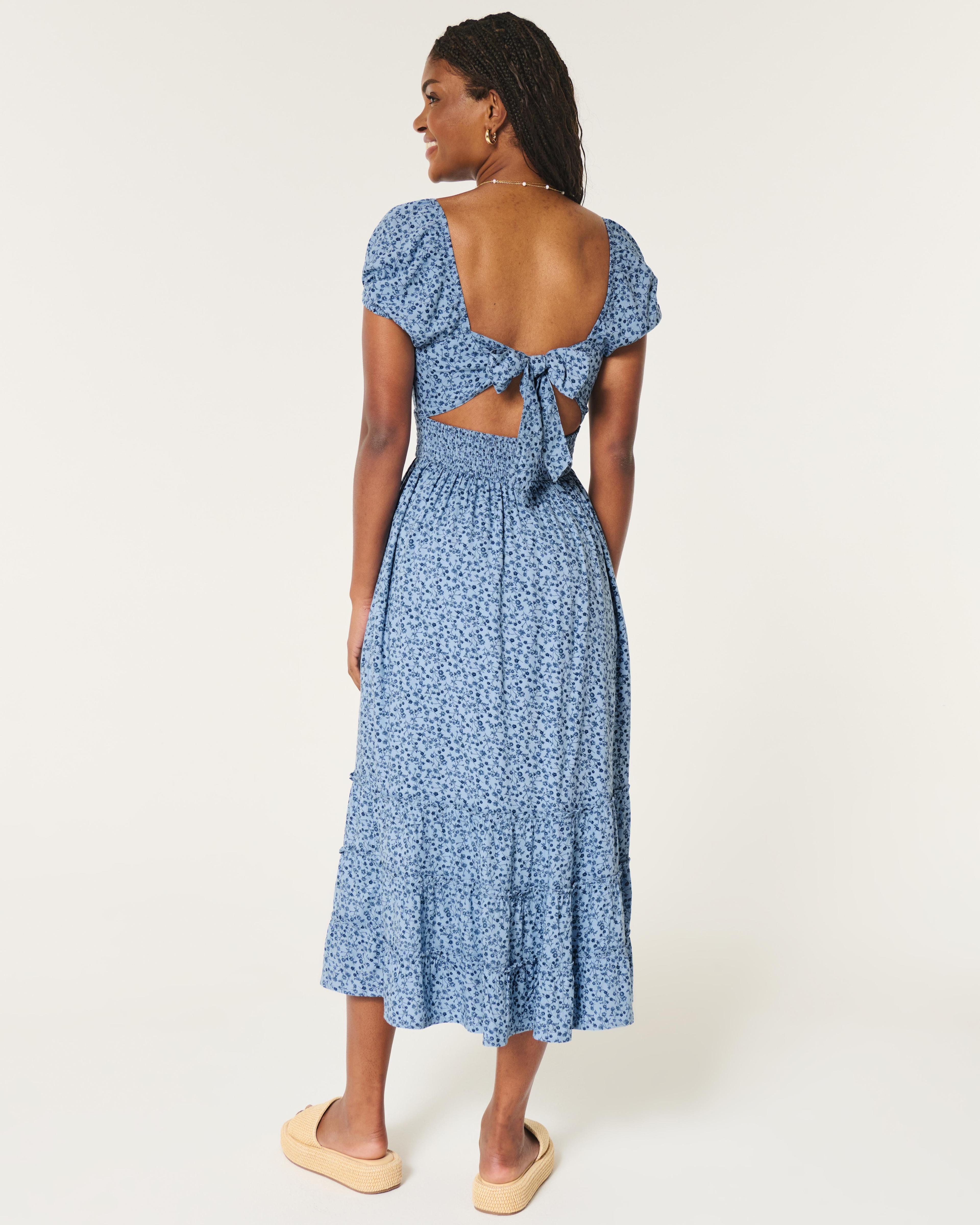 Hollister Saidie Short-Sleeve Tie-Back Midi Dress Product Image