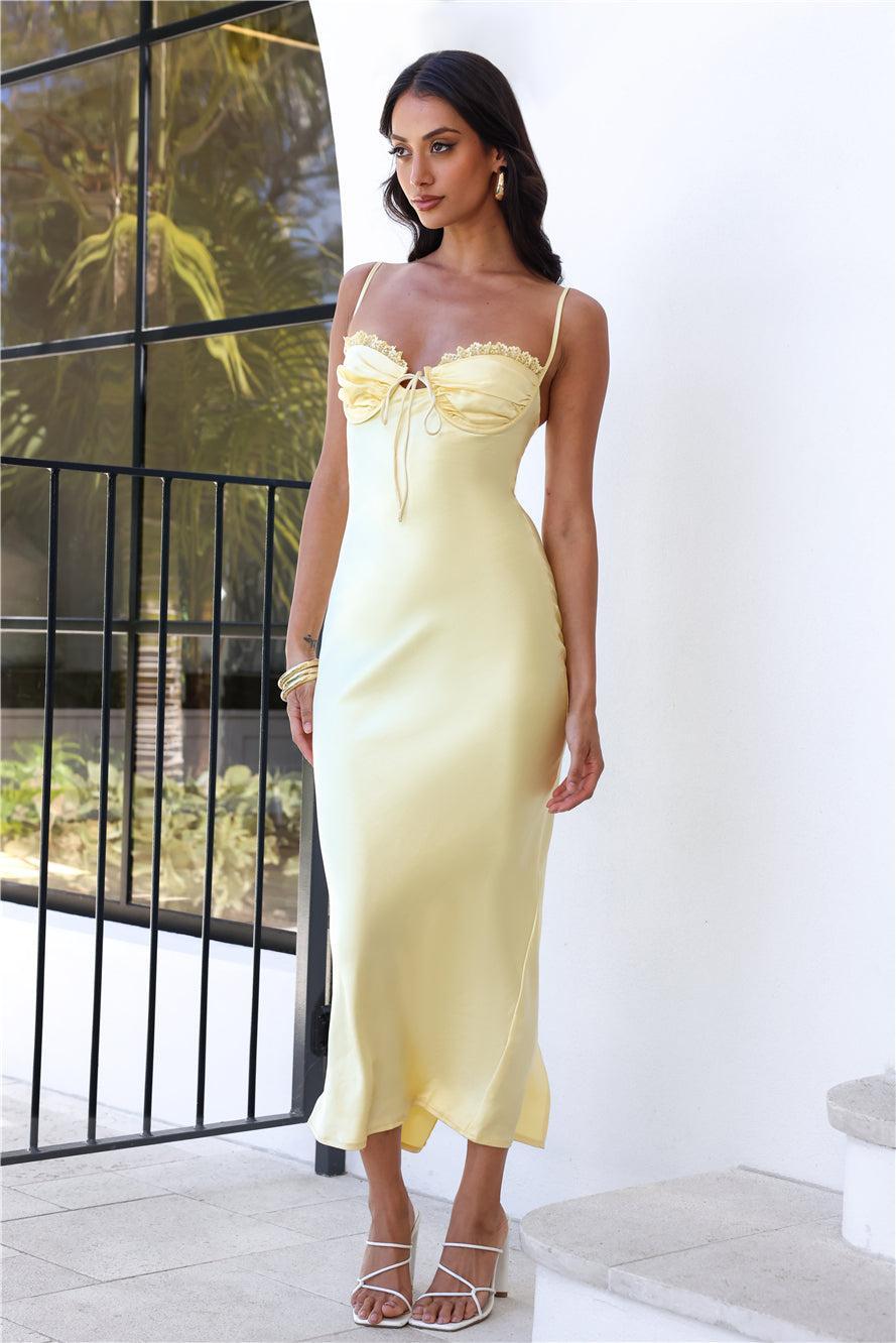 She's Refined Satin Maxi Dress Yellow Product Image