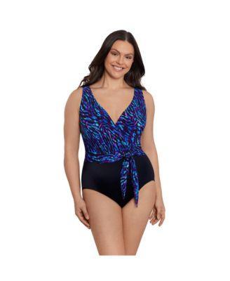 Womens Longitude Belted Surplice One-Piece Swimsuit Product Image