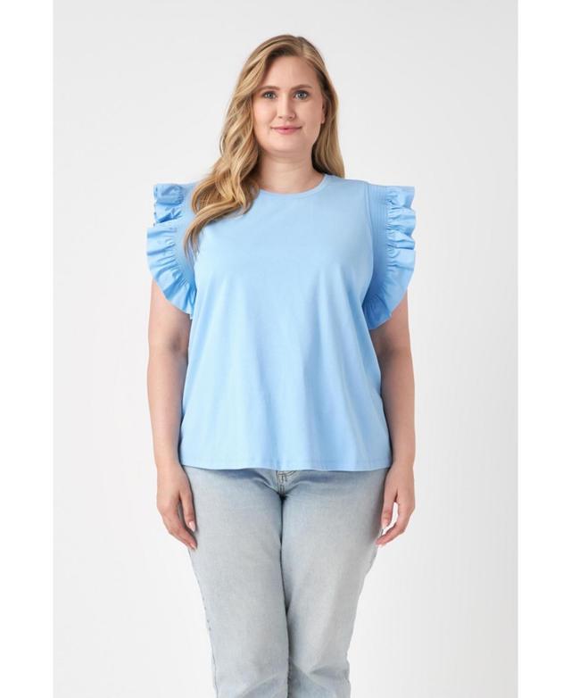 Womens Plus size Poplin Knit Mixed Ruffle Detail Top Product Image