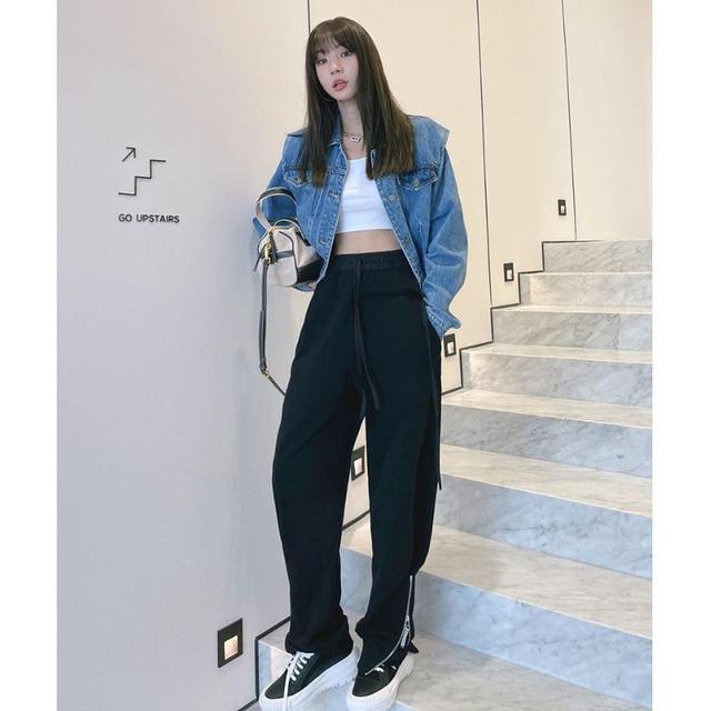 High Waist Zipped Hem Wide Leg Sweatpants Product Image