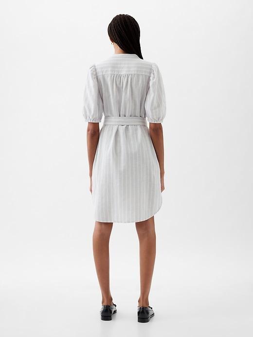 Linen-Cotton Puff-Sleeve Mini Shirtdress Product Image