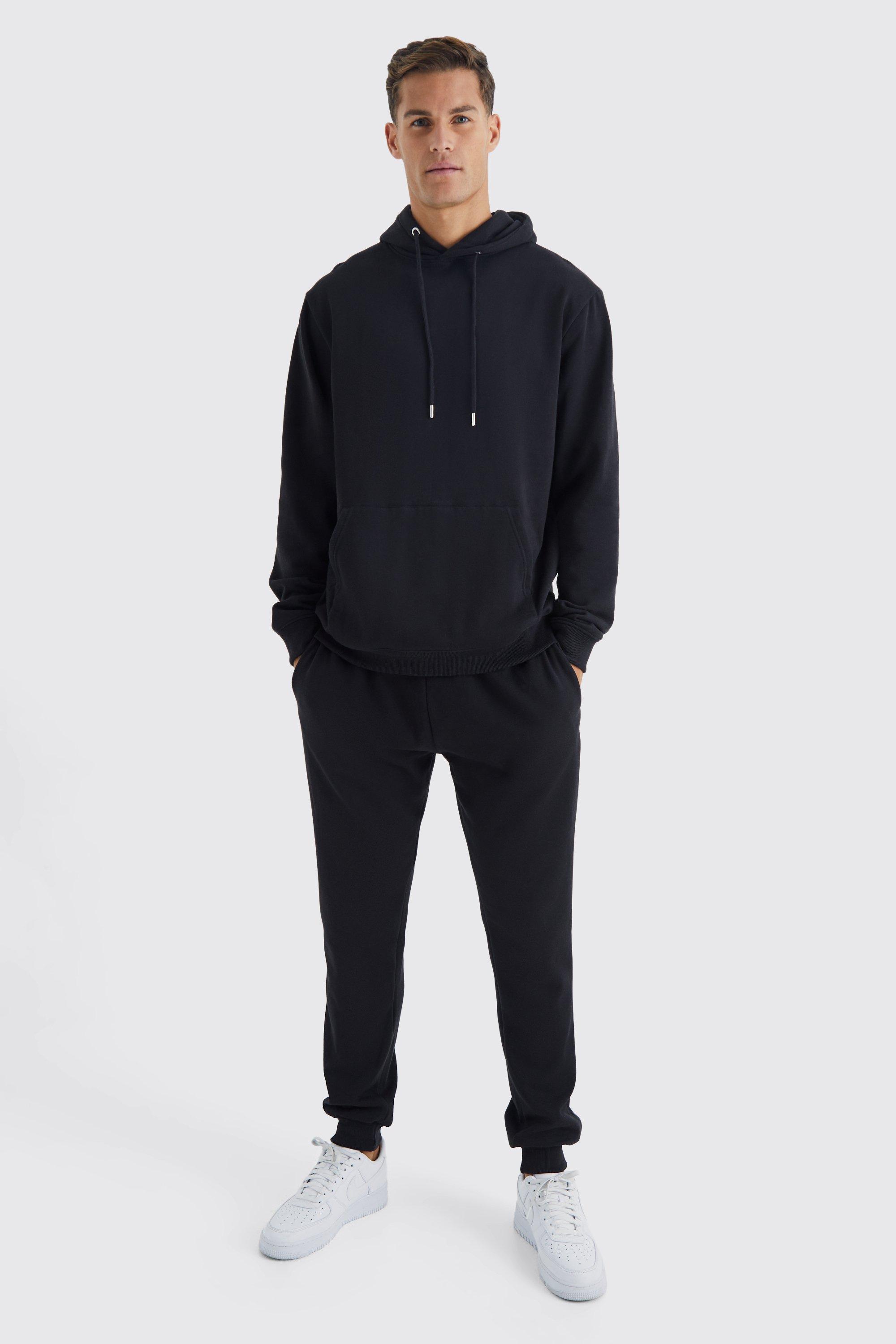 Mens Black Tall Basic Hooded Tracksuit, Black product image