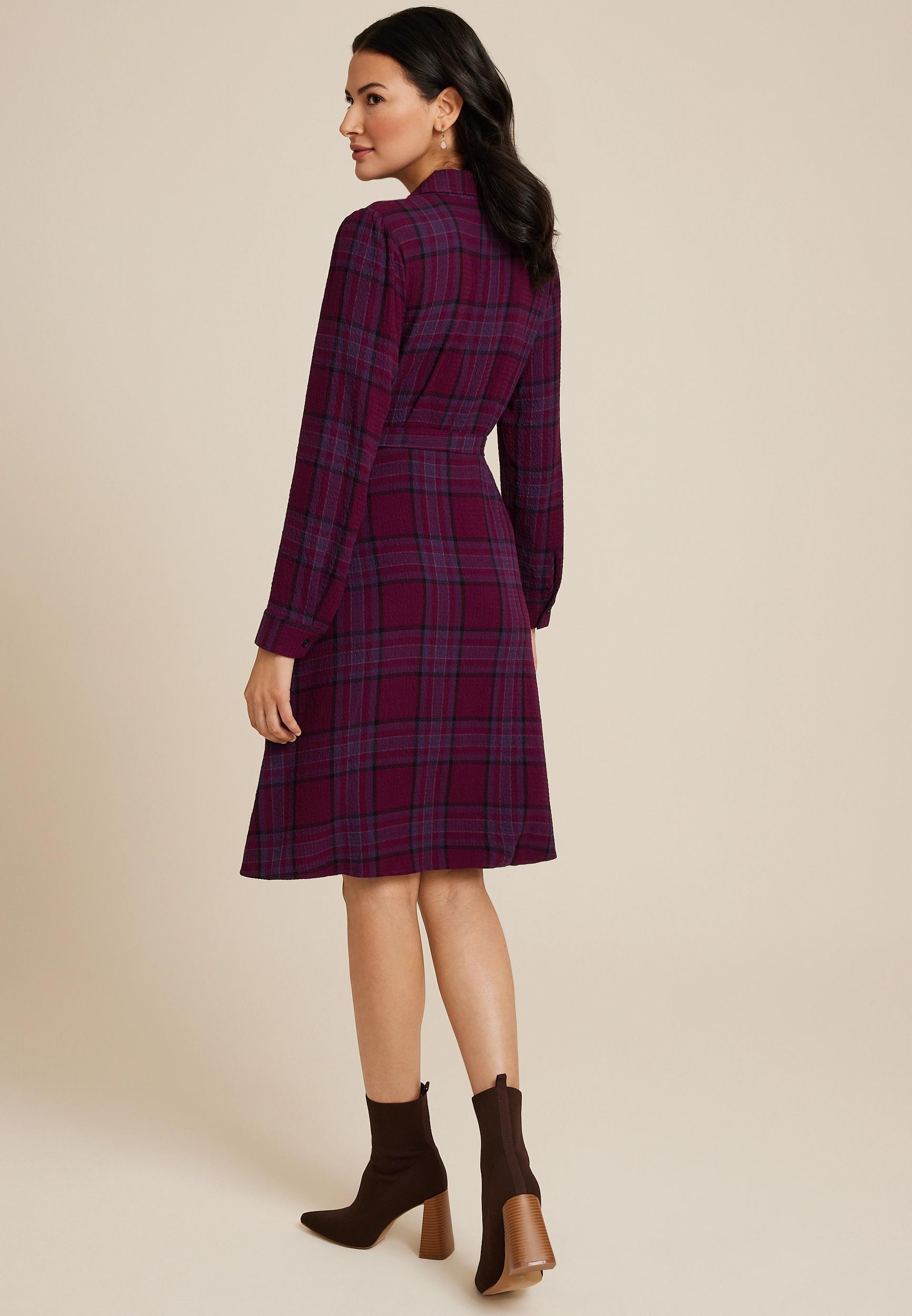 Plaid Long Sleeve Shirt Dress Product Image