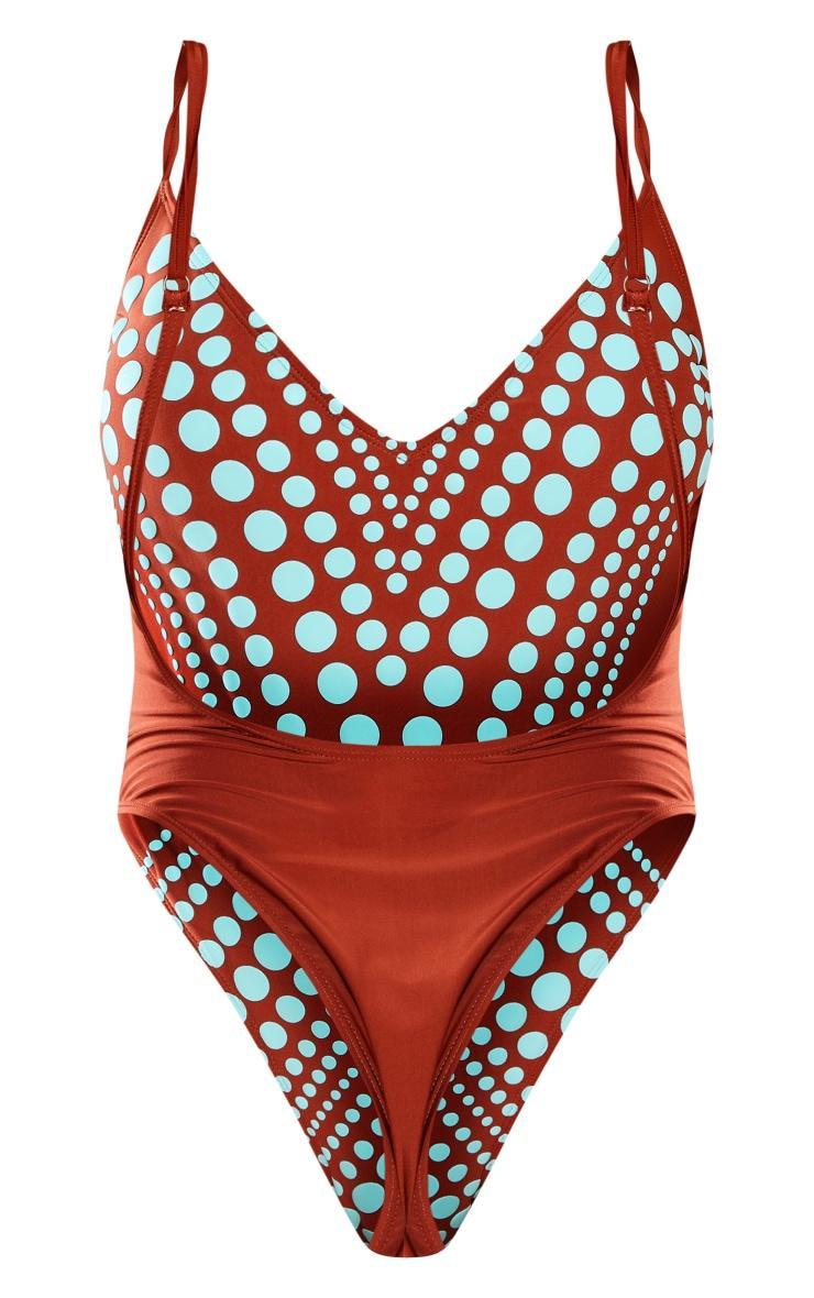 Brown Color Block Contrast Swimsuit Product Image