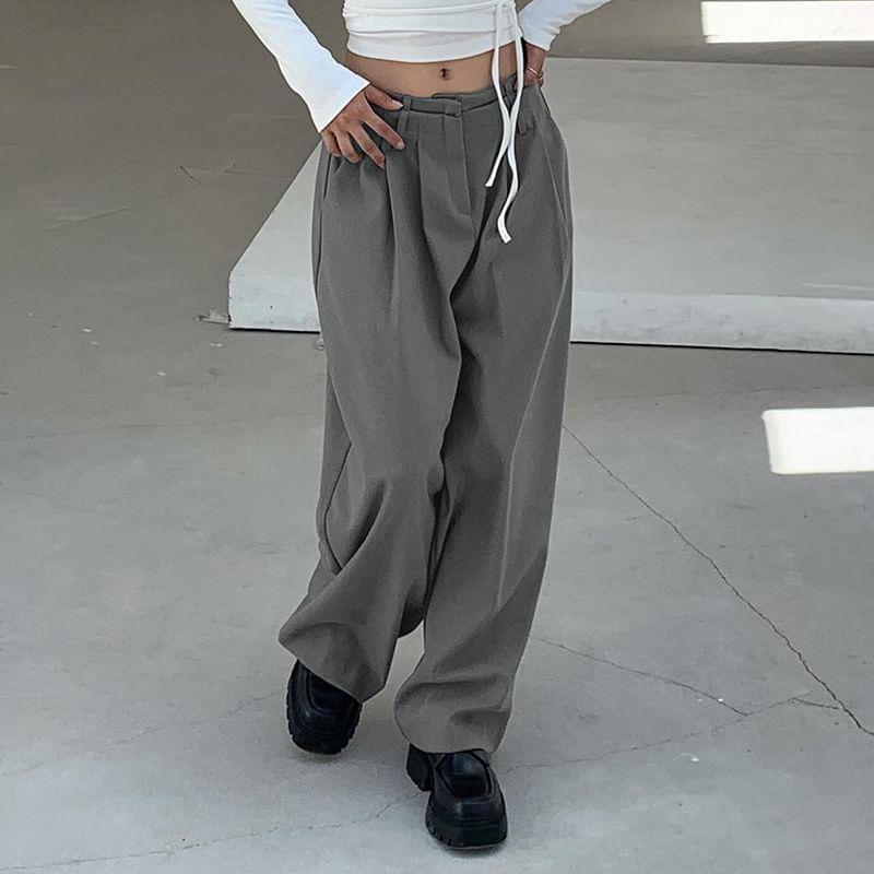 High Waist Plain Wide Leg Suit Pants Product Image