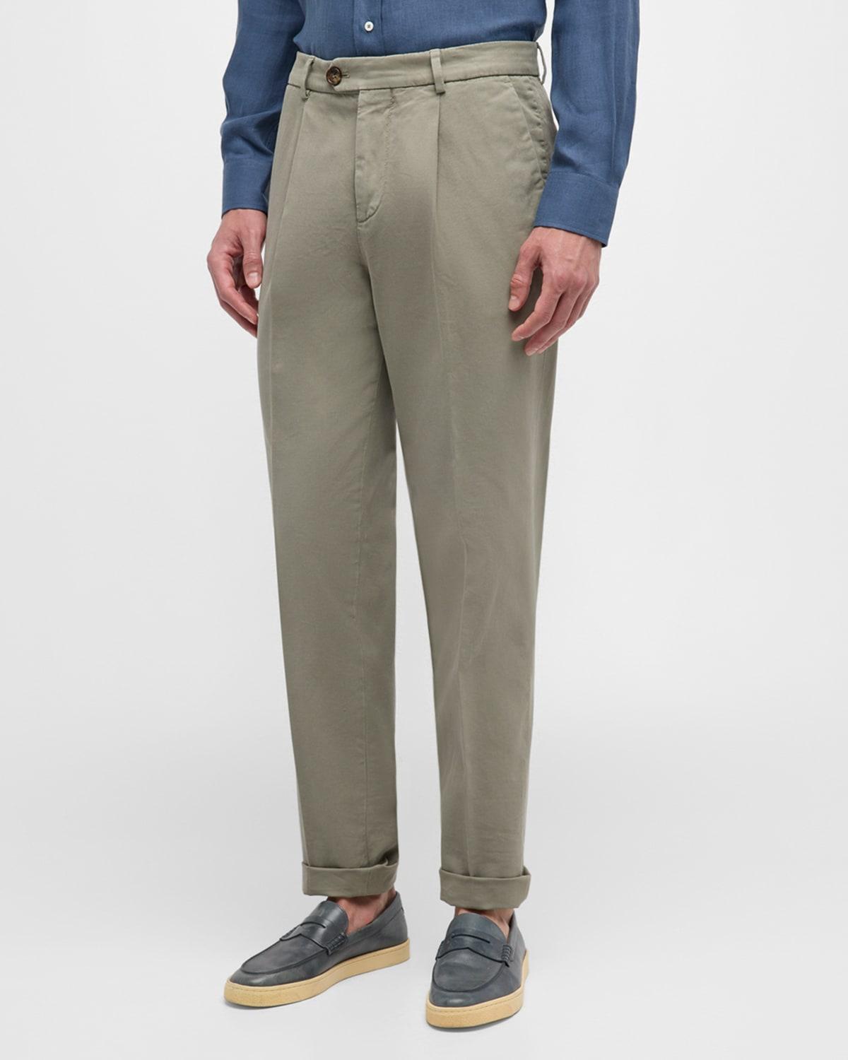 Men's Single-Pleat Cotton Trousers Product Image