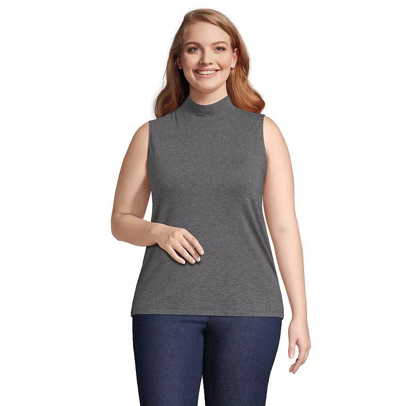 Plus Size Lands End Sleeveless Mock Neck Tank, Womens Black Product Image