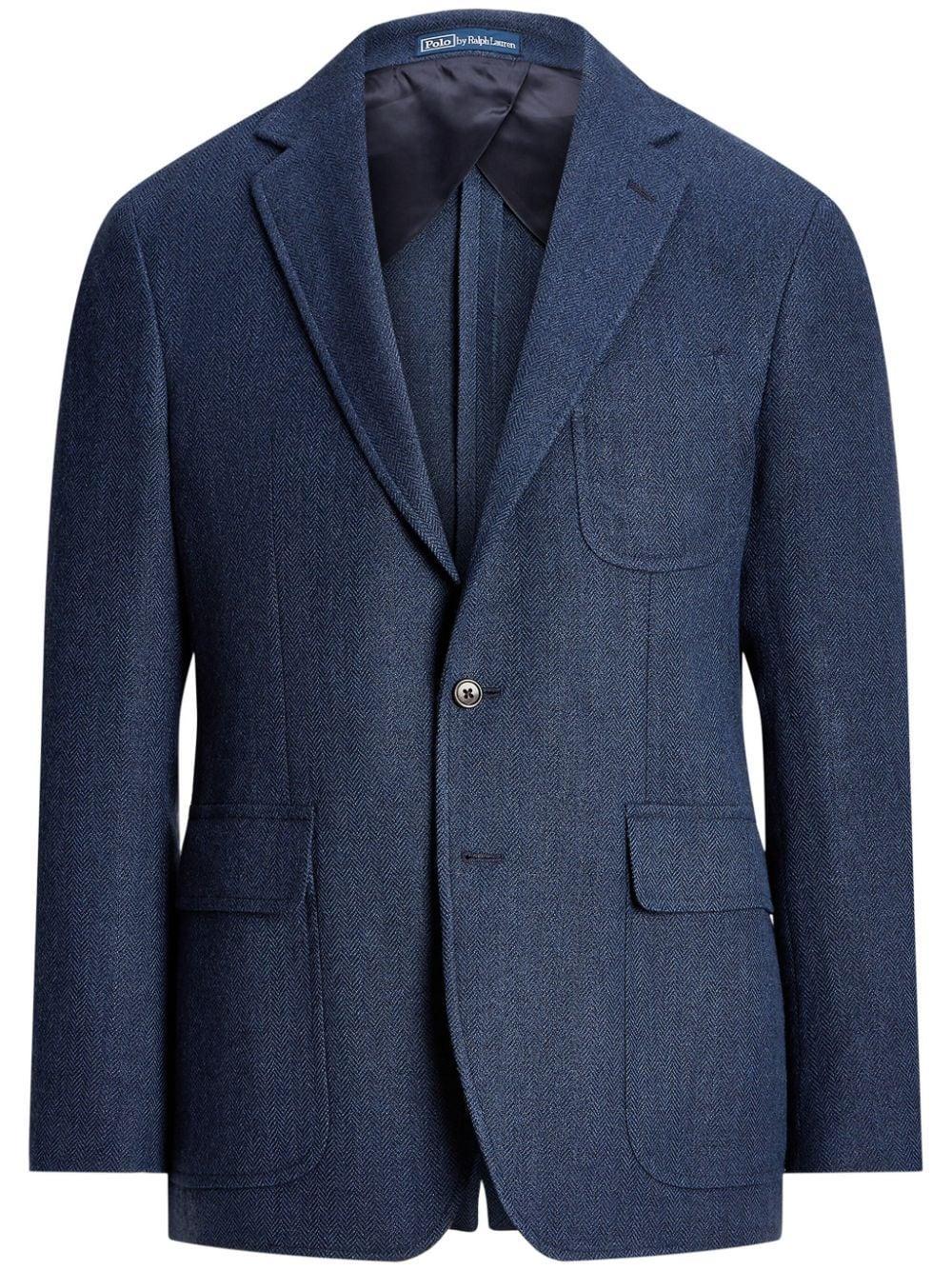 Single-breasted Herringbone Blazer In Blue Product Image