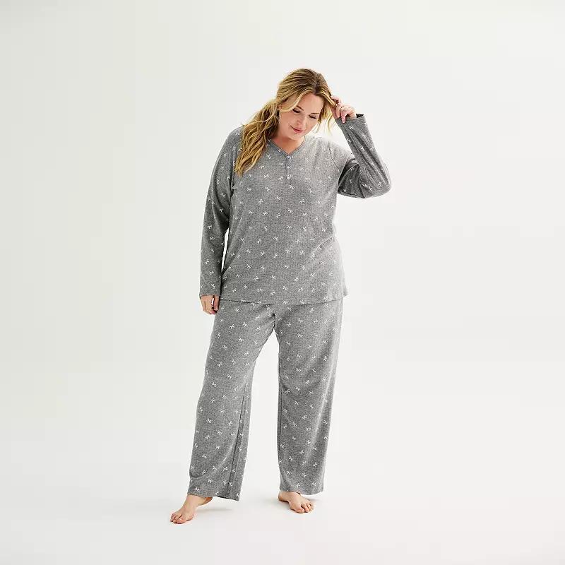 Plus Size Croft & Barrow Long Sleeve Pajama Top & Pajama Pants Set, Womens Product Image