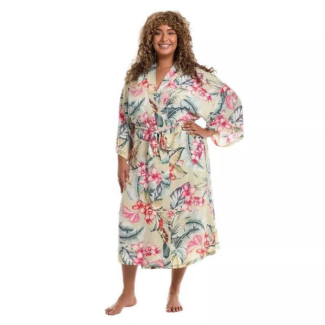 Plus Size Lilac+London Print Midi Kimono Wrapper Robe, Womens Product Image