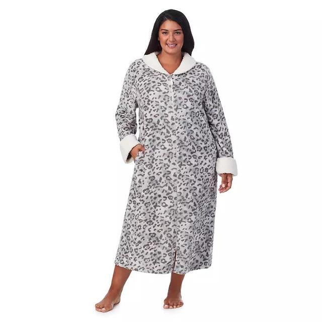 Plus Size Stan Herman Printed Plush Collar Zip Robe, Womens Product Image