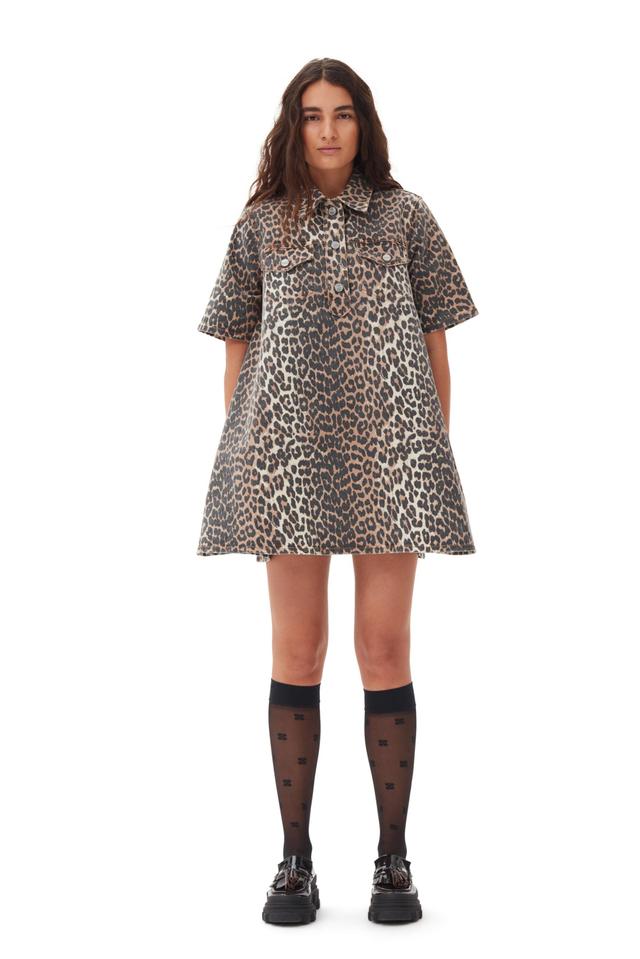 Leopard Printed Denim Mini Dress Product Image