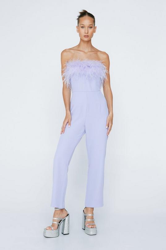 Petite Bandeau Feather Trim Jumpsuit Product Image