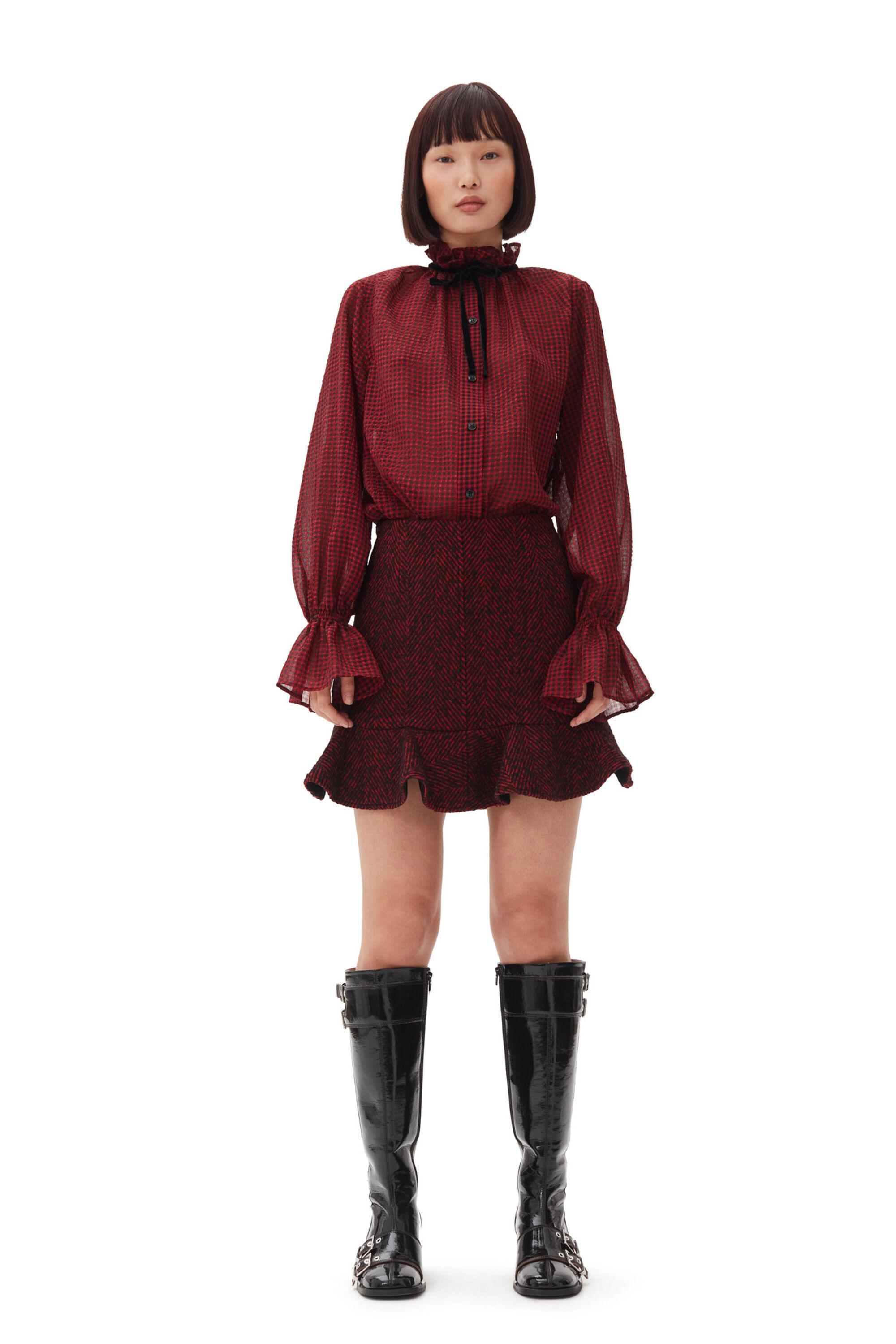 Red Herringbone Wool Mini Skirt Product Image