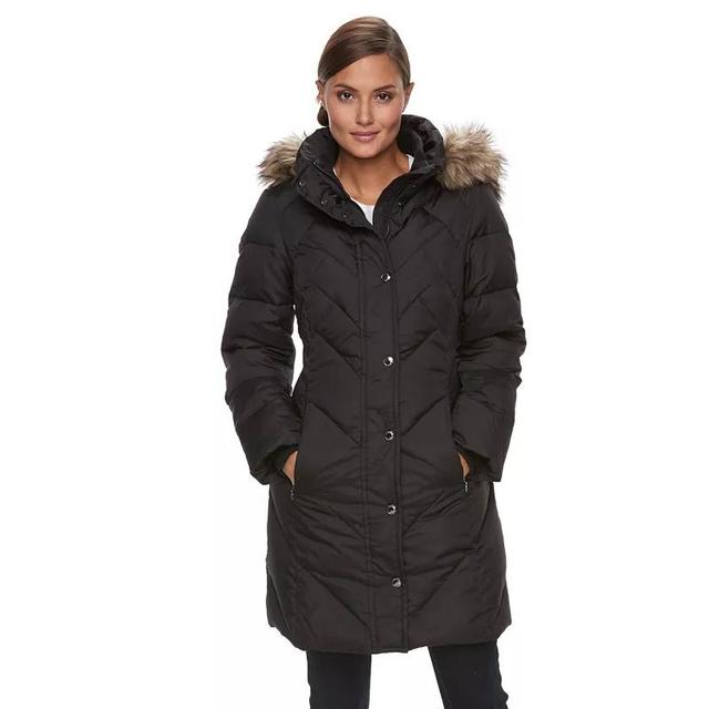 Womens TOWER by London Fog Faux-Fur Hood Down-Fill Coat Black Product Image