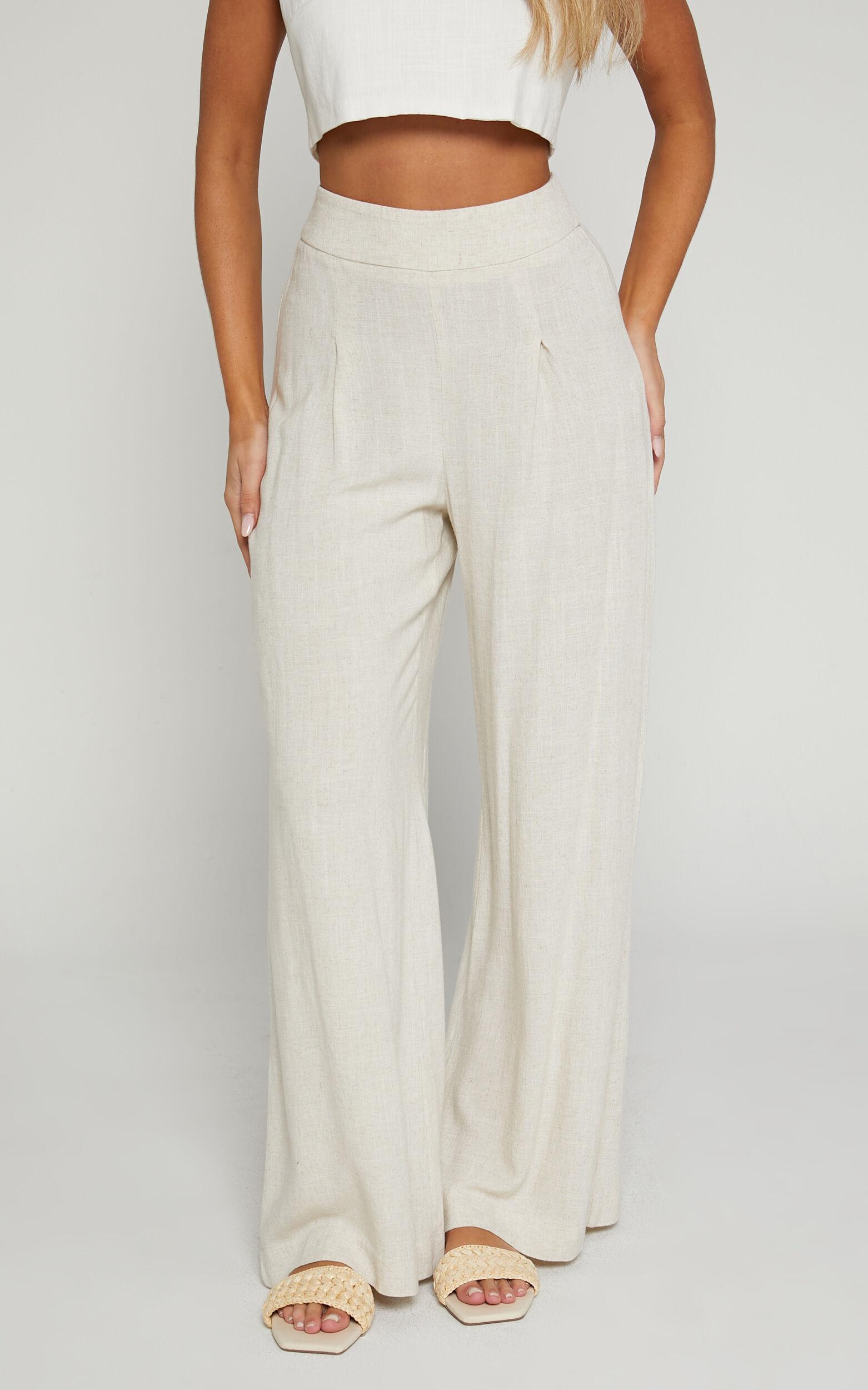 Alina Pants - Linen Look High Waisted Wide Leg Relaxed Pants in Natural Product Image