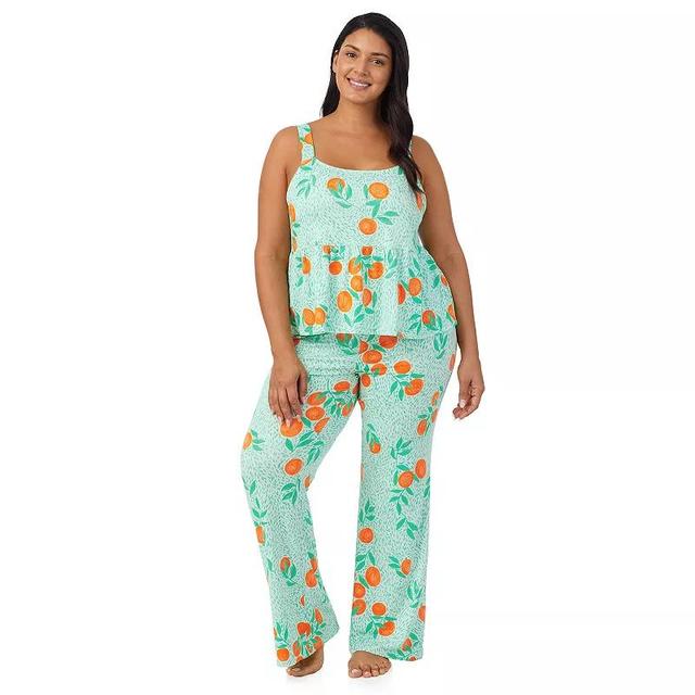 Plus Size Beauty Sleep Social Cozy Jersey Crop Pajama Tank Top & Flare Pajama Pants Set, Womens Product Image