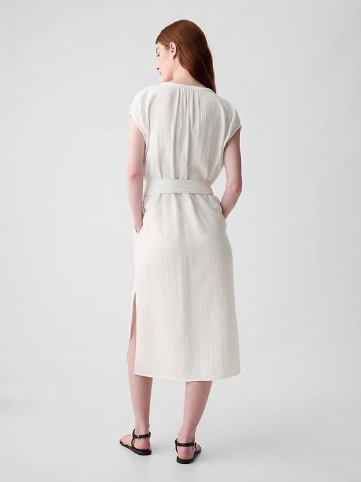 Crinkle Gauze Belted Midi Dress Product Image