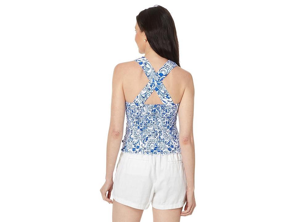 Tommy Hilfiger Womens Fontaine Floral-Print Smocked Cotton Tank Top Product Image