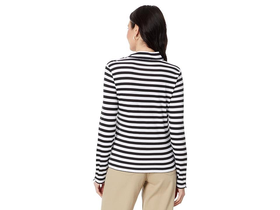 Tommy Hilfiger Long Sleeve Stripe Tie Neck Top White) Women's Clothing Product Image