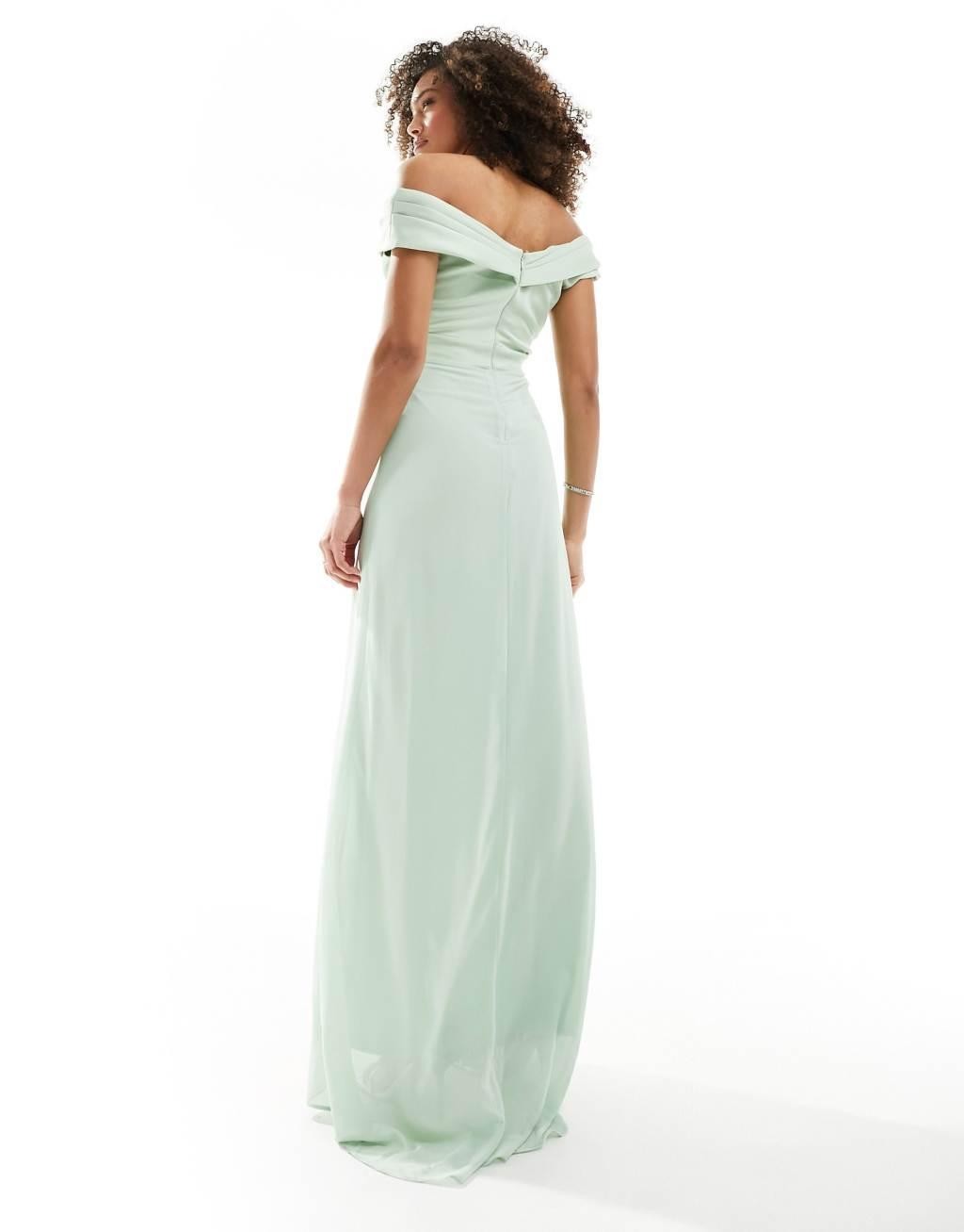 TFNC Bridesmaids bardot fitted maxi dress in fresh mint Product Image