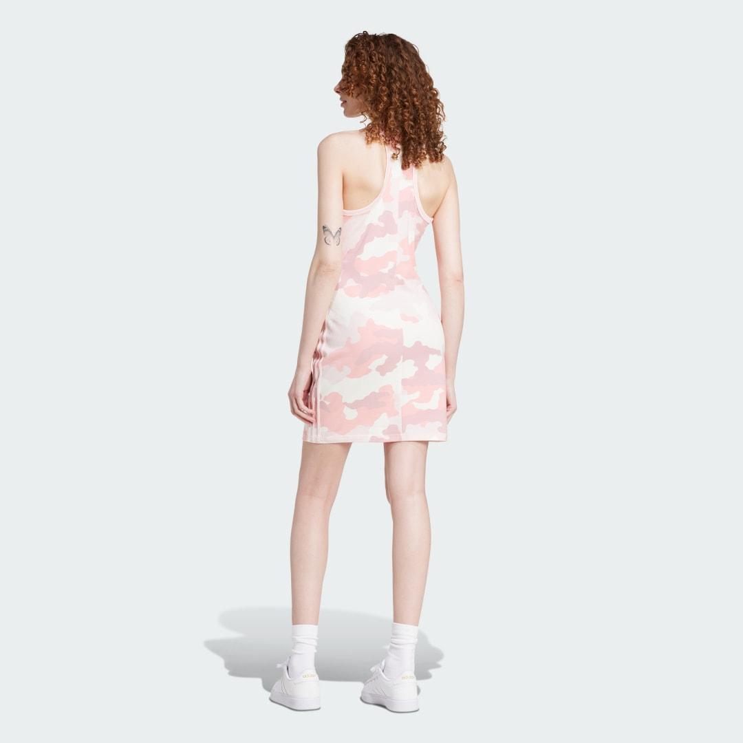 adidas Essentials 3-Stripes Camo Print Racer Back Tank Dress Sandy Pink L Womens Product Image