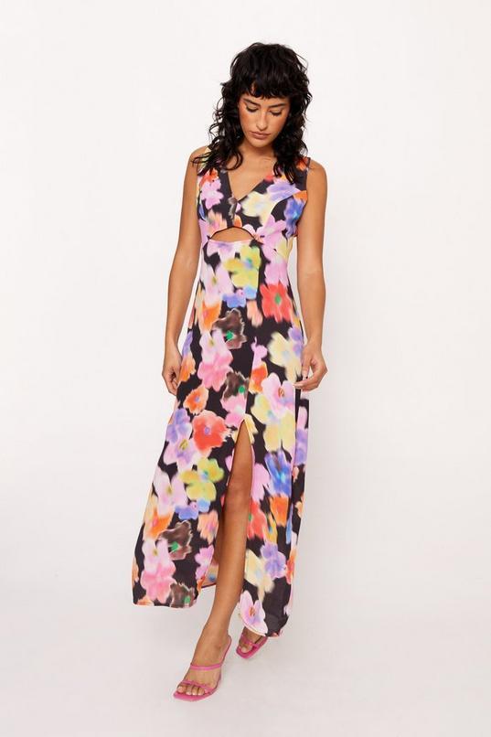 Floral Cut Out Leg Split Maxi Dress Product Image