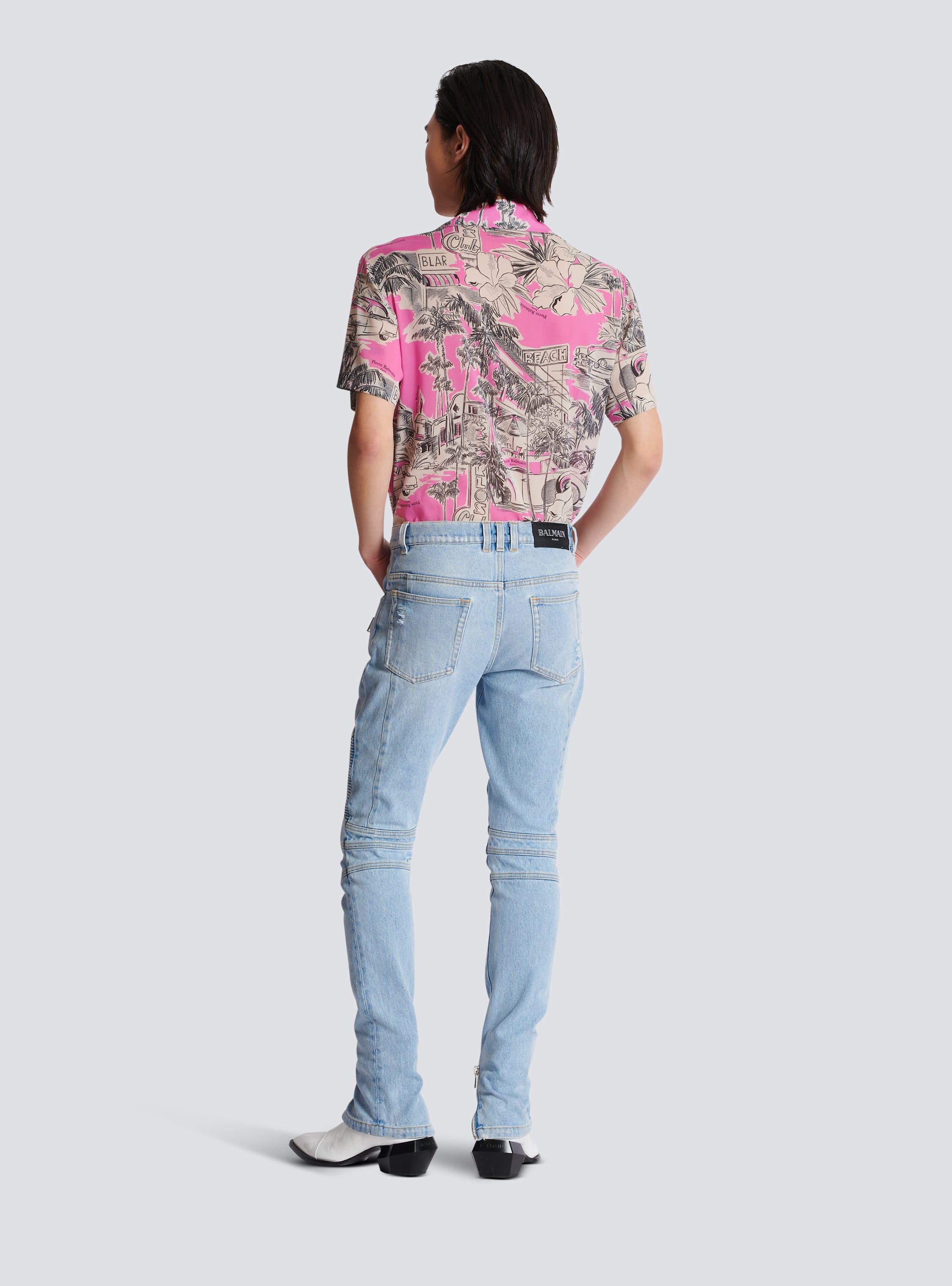 Light blue denim biker jeans  Product Image