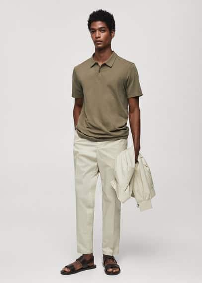 MANGO MAN - Slim-fit textured cotton polo shirt khakiMen Product Image