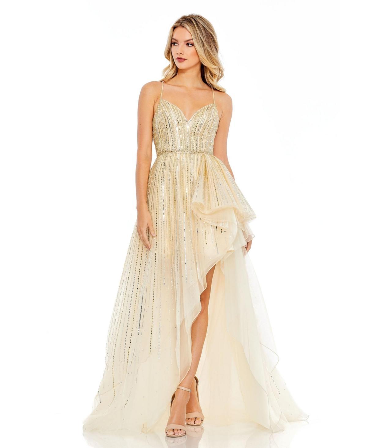 Womens Embellished Sleeveless Draped A Line Gown product image