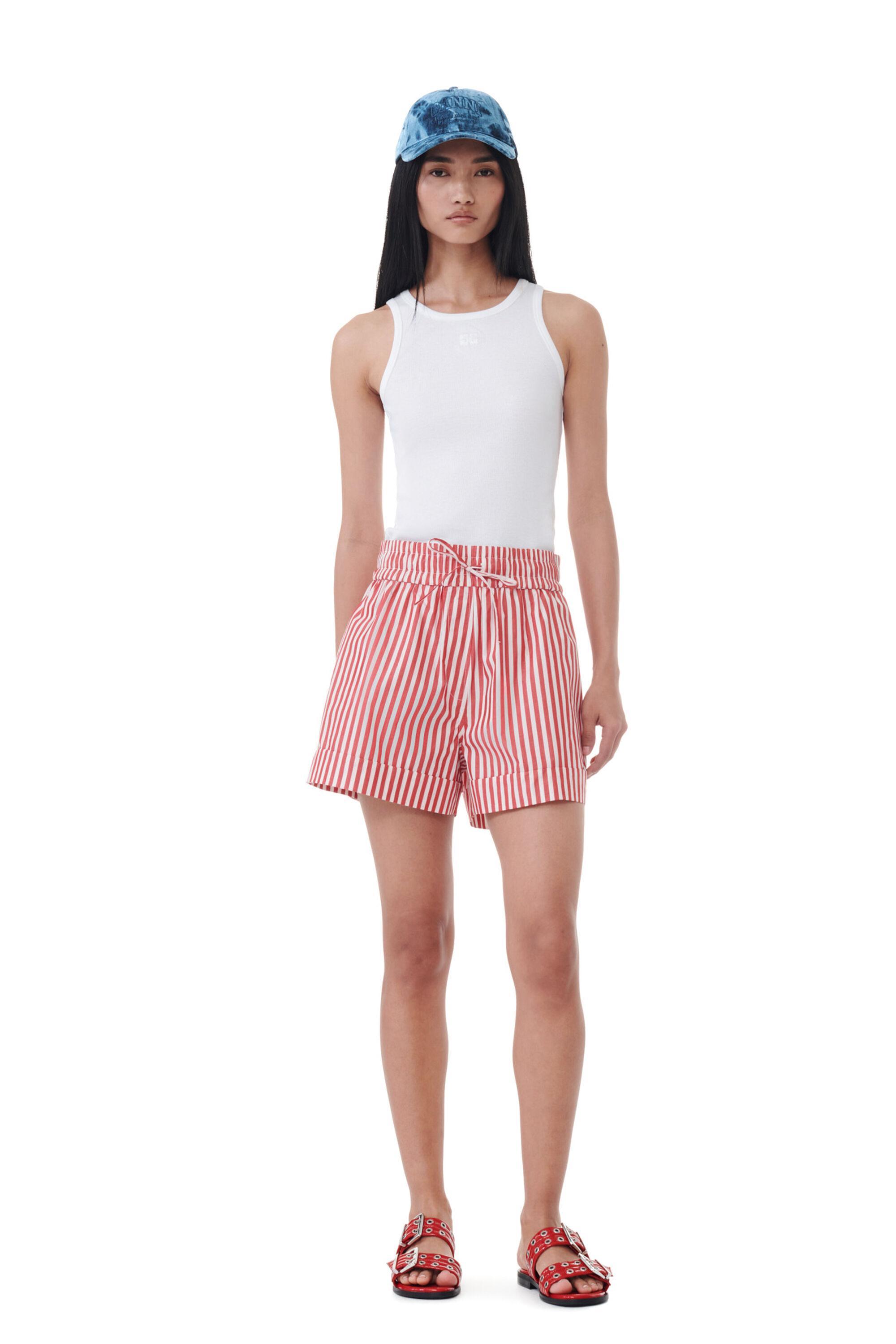 Red Stripe Cotton Shorts Product Image