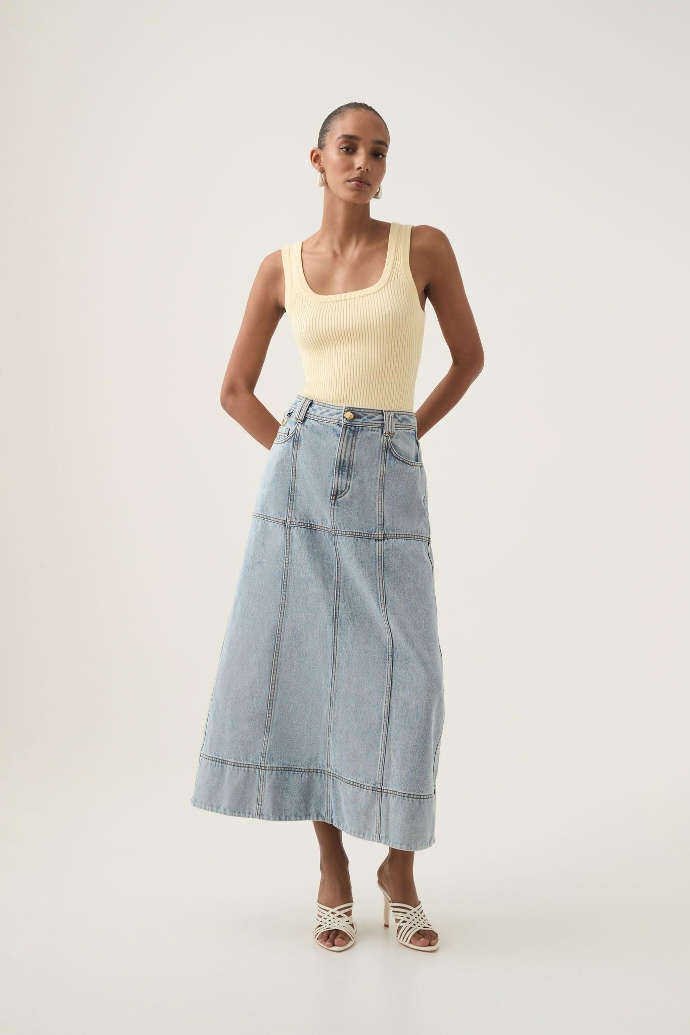 Aura Denim Midi Skirt Product Image