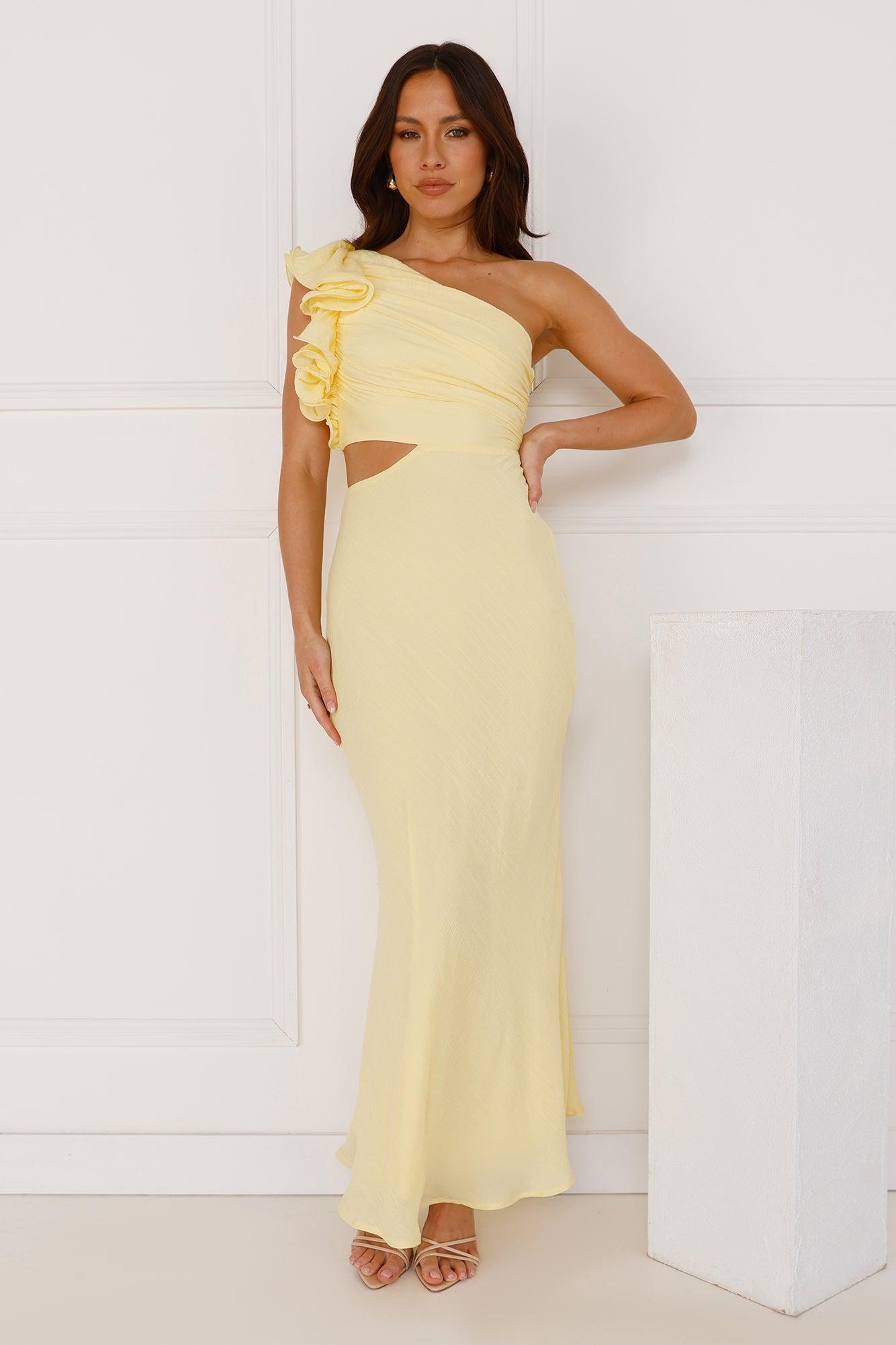 In These Moments One Shoulder Maxi Dress Yellow Product Image