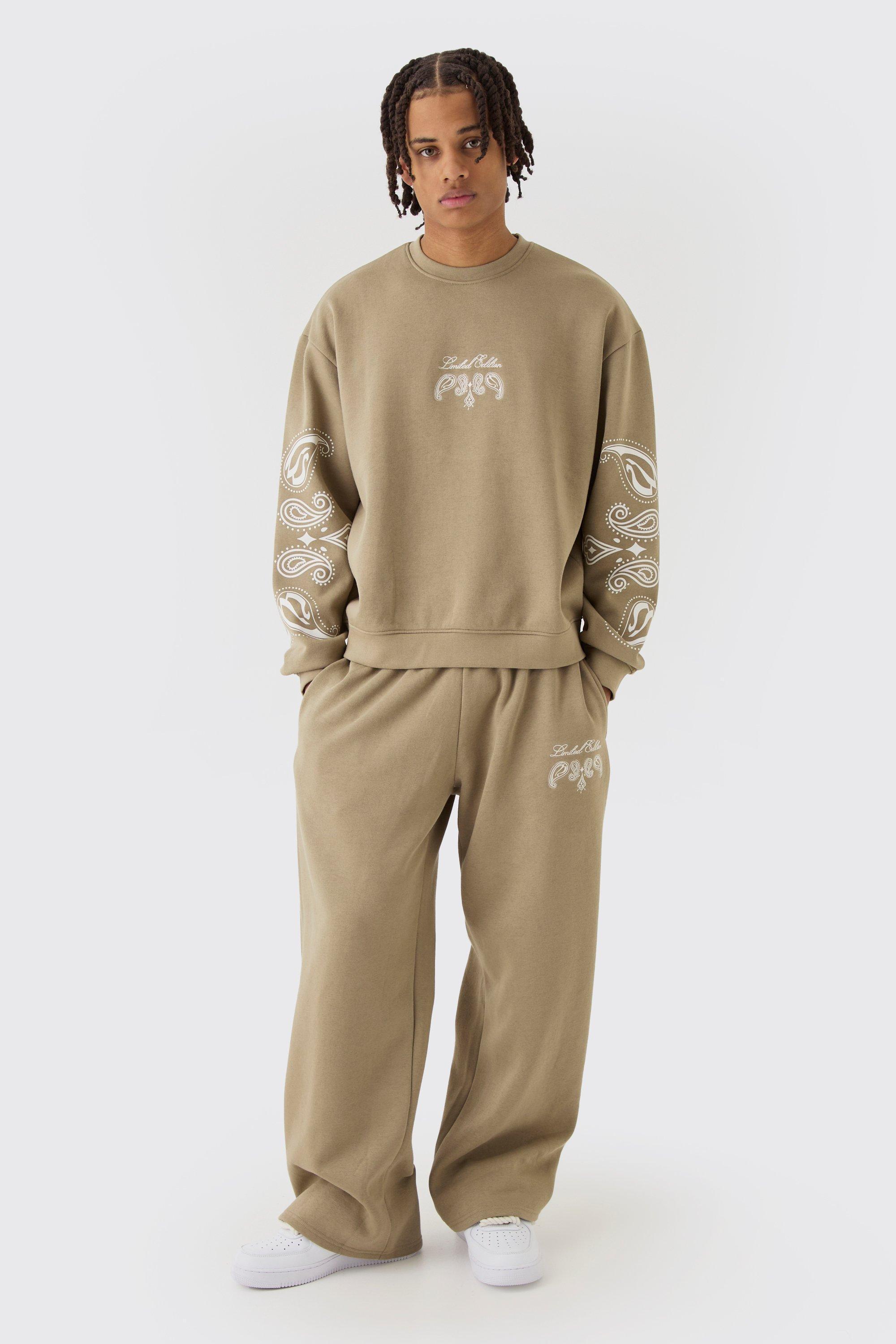 Oversized Boxy Paisley Print Sweatshirt Tracksuit | boohooMAN USA product image