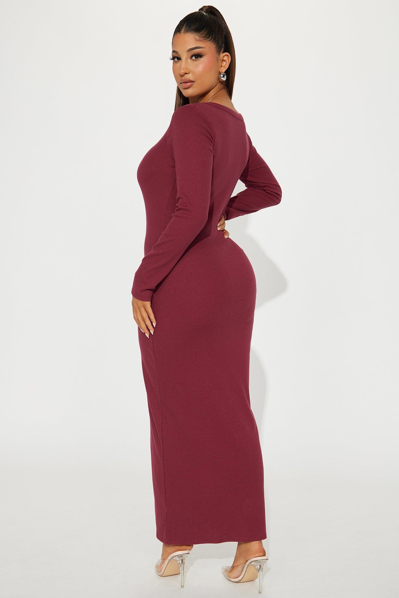 Leila Ribbed Midi Dress - Wine Product Image