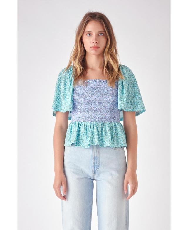 Womens Floral Knit Smocked Top Product Image