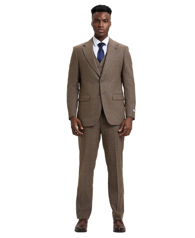 Stacy Adams 3 Piece Suit Glen Plaid Hybrid Fit in Brown with Adjustable Waistband Product Image