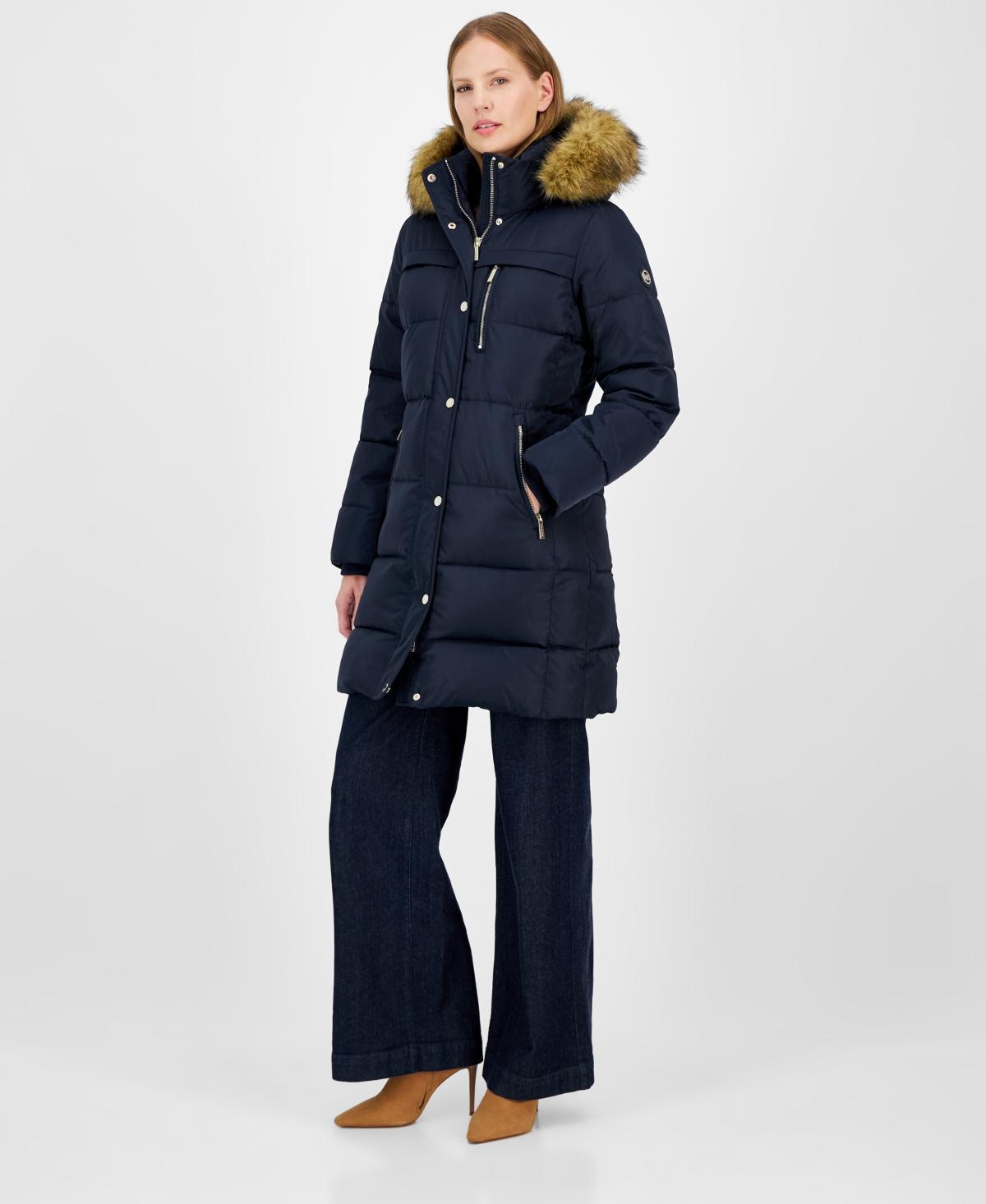 Michael Michael Kors Womens Faux-Fur-Trim Hooded Puffer Coat, Created for Macys Product Image