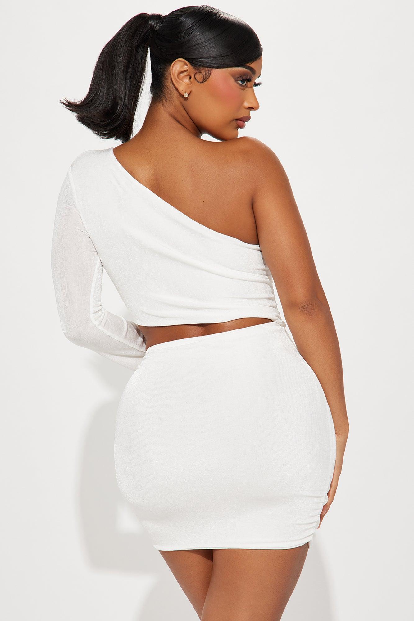 Megan One Shoulder Slinky Mini Dress - White Product Image