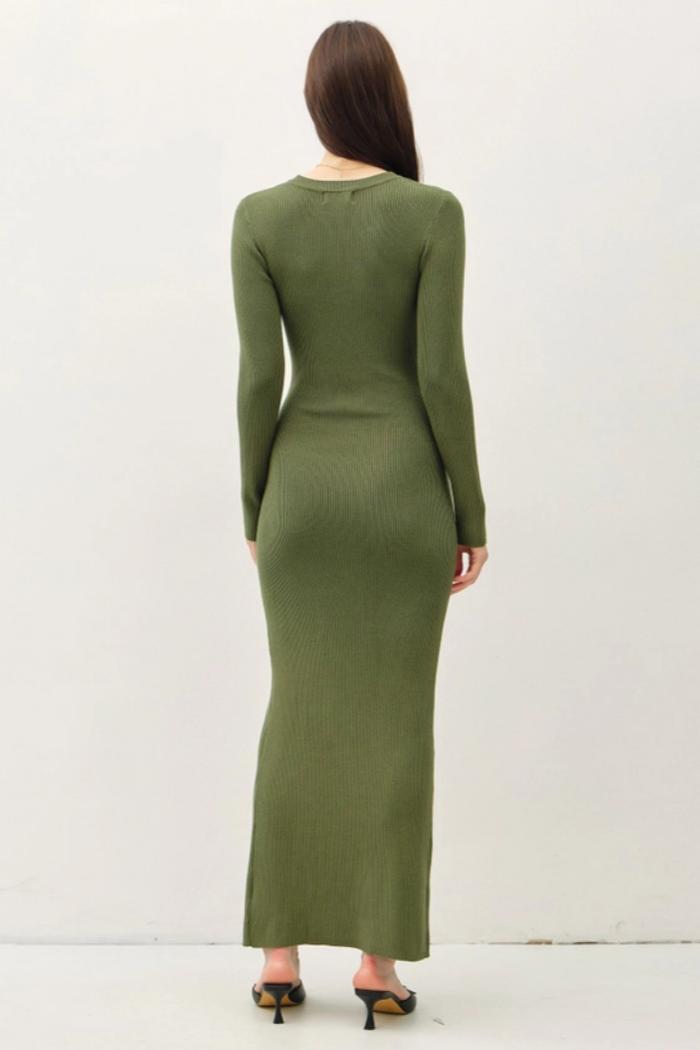 Long Sleeve Round Neck Maxi Sweater Dress Product Image