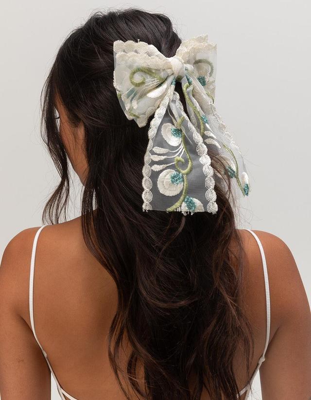 FULL TILT Blue Floral Embroidered Bow Hair Clip Product Image