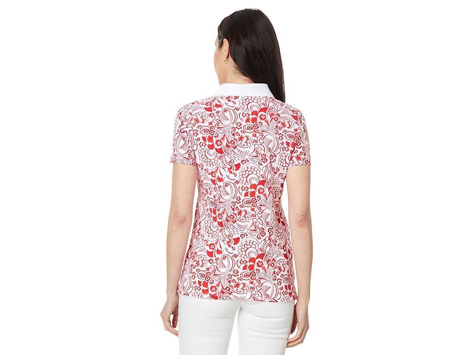 Tommy Hilfiger Short Sleeve Floral Polo (Scarlet Multi) Women's Clothing Product Image