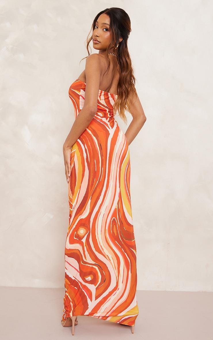 Orange Swirl Print Slinky Bandeau Maxi Dress Product Image